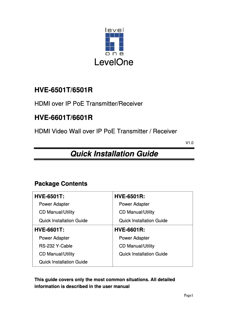 Page 1 de la notice Manuel utilisateur LevelOne HVE-6501T