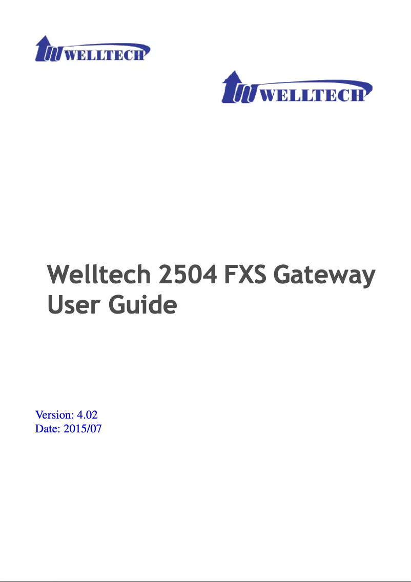 Page n°1 - Manuel utilisateur Welltech Wellgate 2504 4