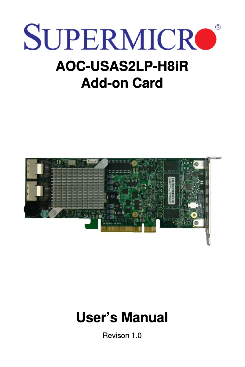 Image de la première page du manuel de l'appareil AOC-SAS2LP-H8IR