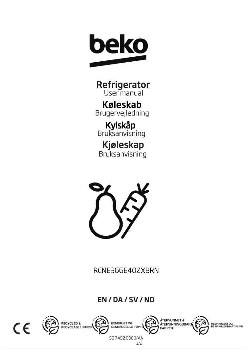 Page 1 de la notice Manuel utilisateur Beko RCNE366E40ZXBRN