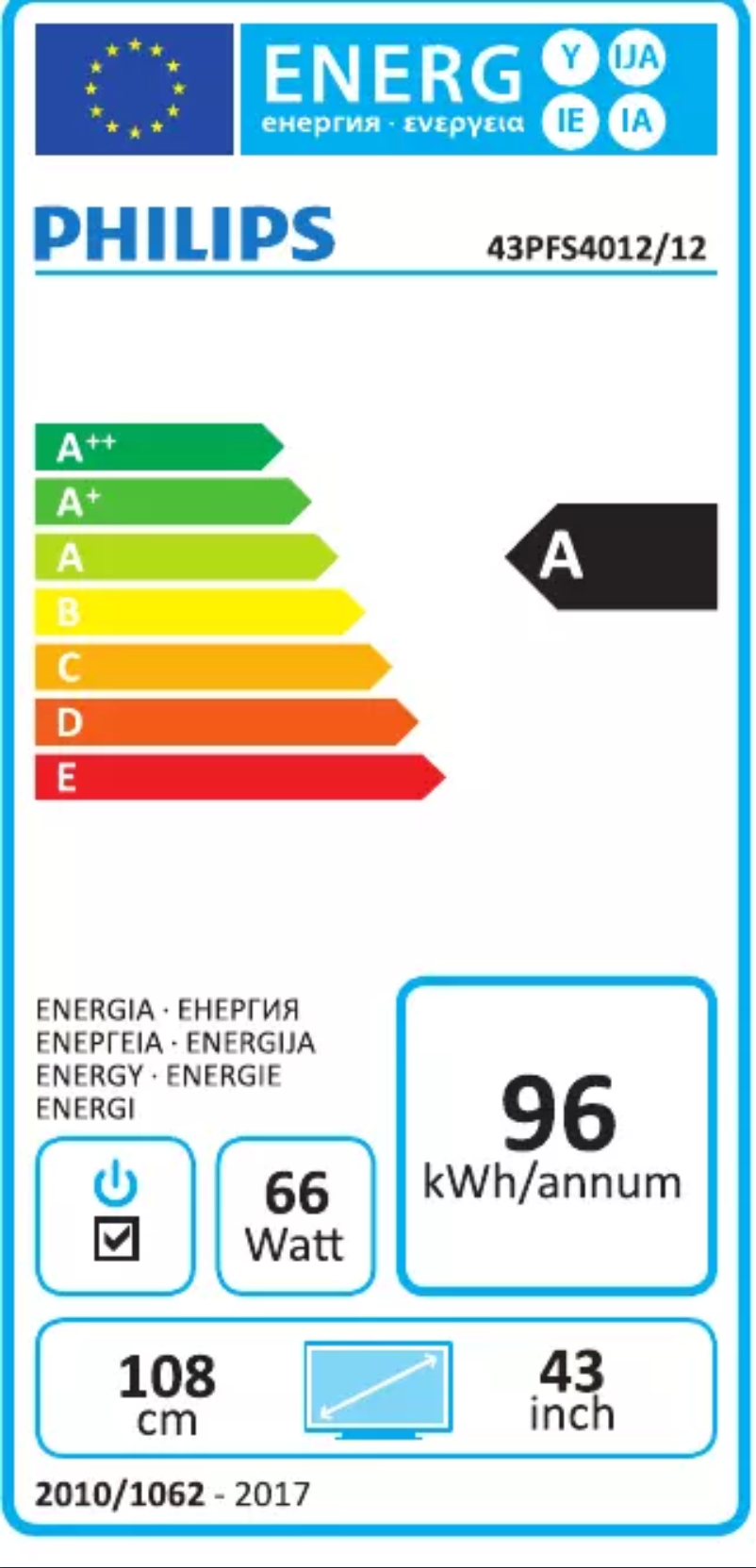 Page 1 de la notice Label énergétique Philips 24PFS4022
