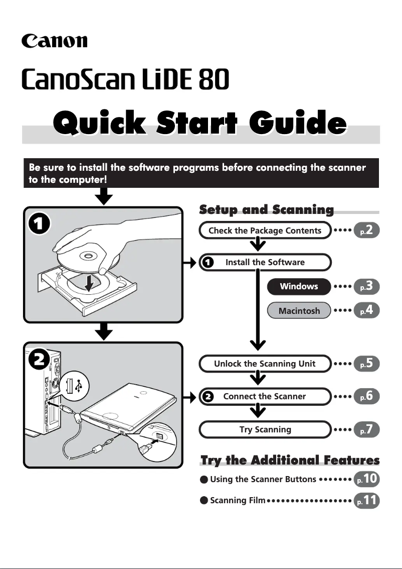 Page 1 de la notice Mode d'emploi Canon CanoScan LiDE 80