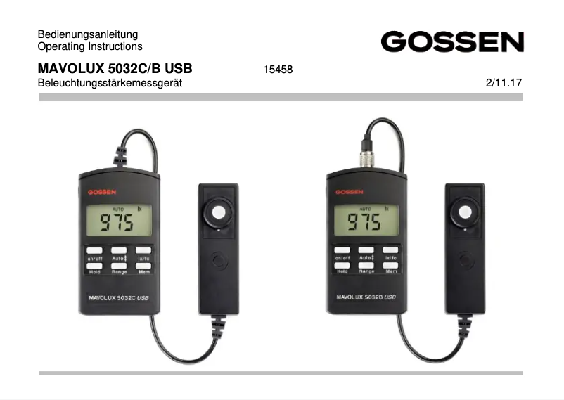 Page n°1 - Manuel utilisateur Gossen Metrawatt MAVOLUX 5032 B USB
