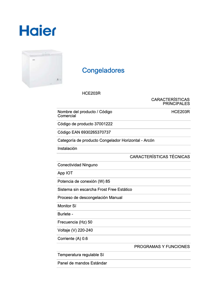 Page n°1 - Label énergétique Haier HCE203R