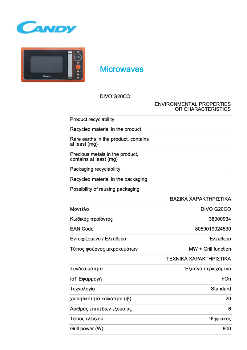 Page 1 de la notice Manuel utilisateur Candy Divo G20CO