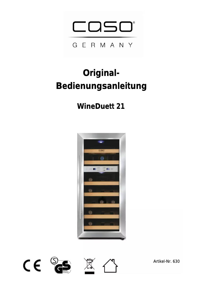 Page 1 de la notice Manuel utilisateur Caso WineDuett 21