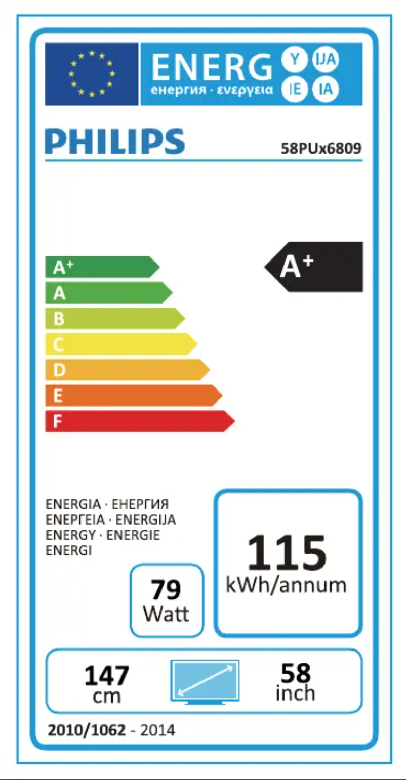 Page 1 de la notice Label énergétique Philips 58PUS6809