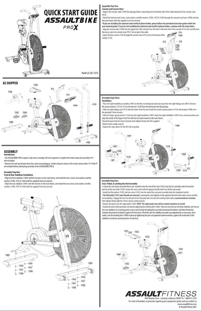 Page n°1 - Manuel utilisateur Assault Fitness Bike Pro X