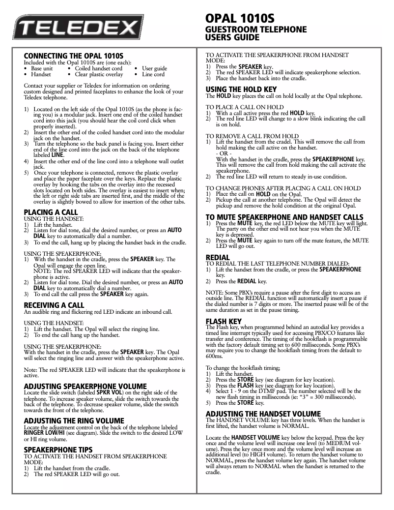 Image de la première page du manuel de l'appareil Opal 1010S