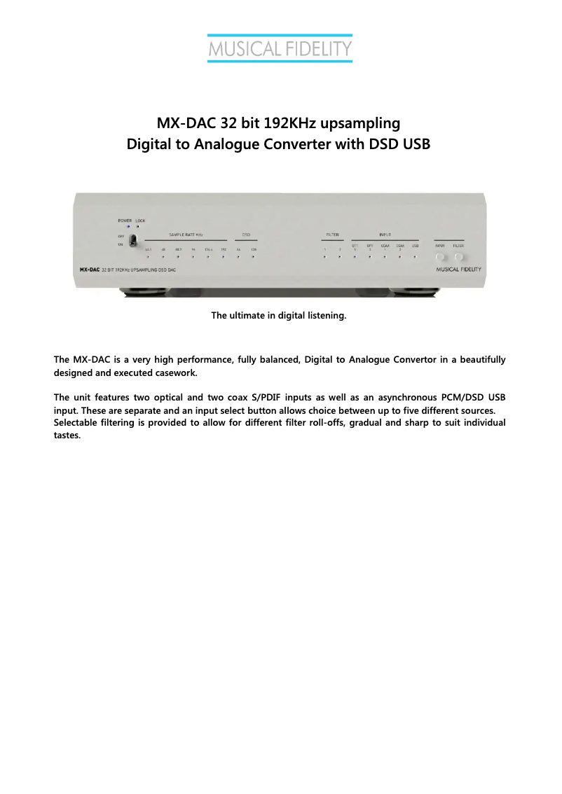 Image de la première page du manuel de l'appareil MX-DAC