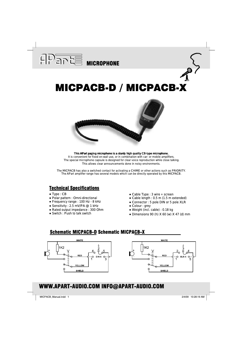 Image de la première page du manuel de l'appareil MICPACB-X