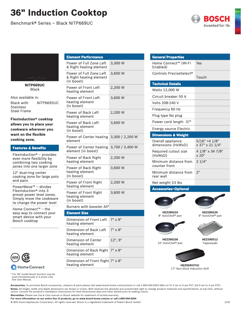 Page 1 of the manual Technical Sheet Bosch NITP669UC