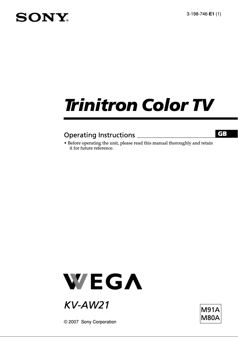 Page n°1 - Manuel utilisateur Sony KV-AW21M91A