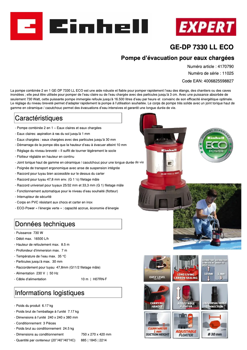 Página 1 del manual Ficha técnica Einhell GE-DP 7330 LL ECO