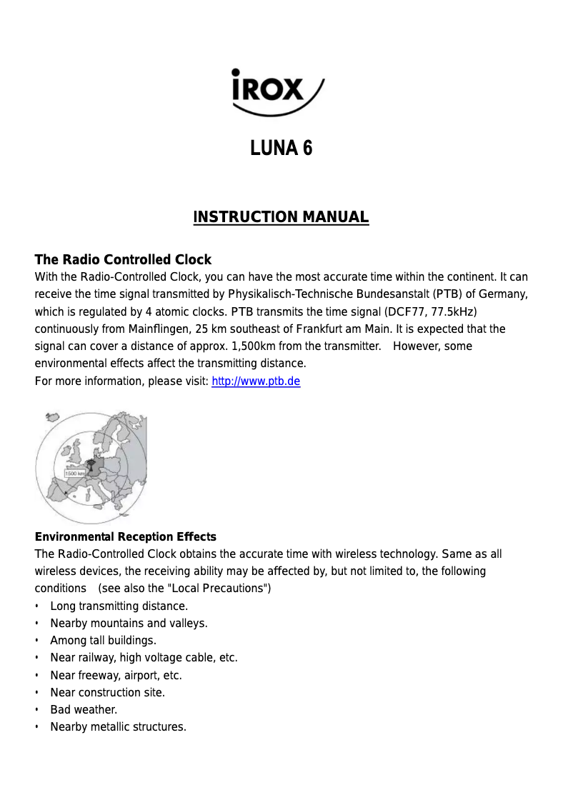 Page 1 de la notice Manuel utilisateur Irox Luna 6