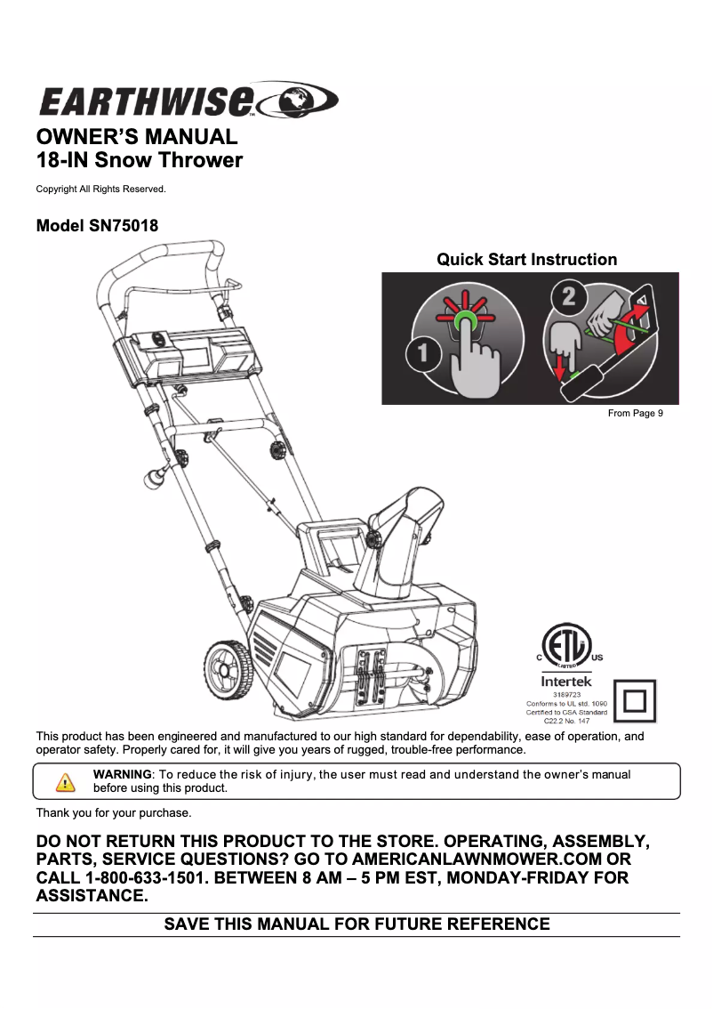 Page 1 de la notice Manuel utilisateur Earthwise SN75018