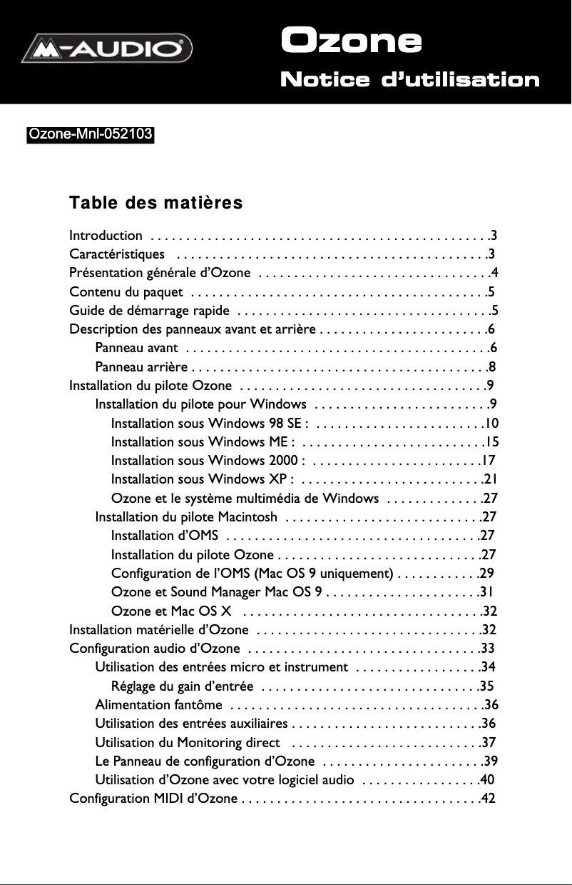 Image de la première page du manuel de l'appareil Ozone
