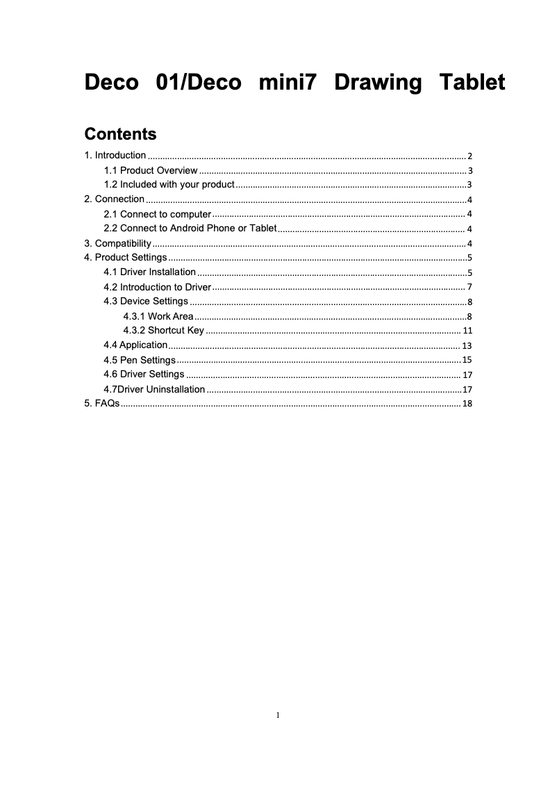 Page 1 de la notice Manuel utilisateur XP-PEN Deco mini7 V2