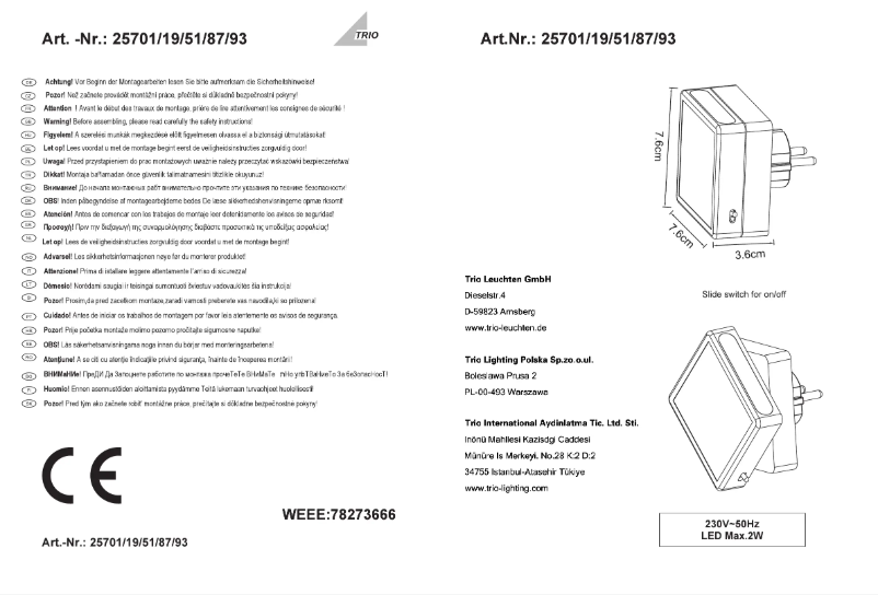 Page 1 de la notice Manuel utilisateur Trio Lighting Foxi 25701