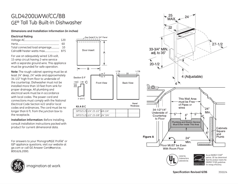 Page 1 de la notice Fiche technique GE GLD4200LCC