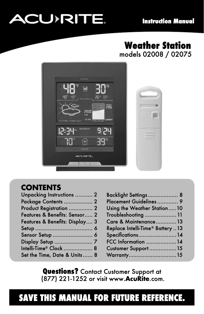 Page n°1 - Manuel utilisateur AcuRite 02075