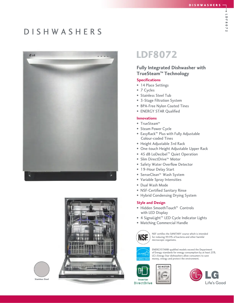 Página 1 del manual Ficha técnica LG LDF8072ST