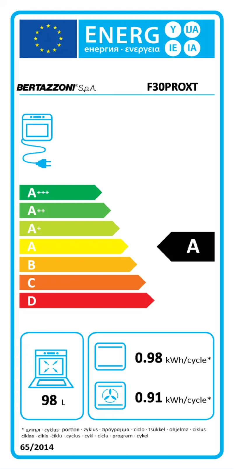 Página 1 del manual Etiqueta energética Bertazzoni F30 PRO XT