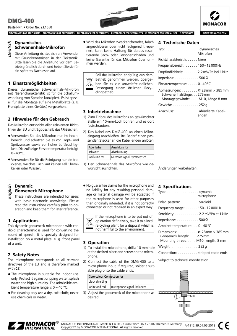 Page 1 de la notice Manuel utilisateur Monacor DMG-400
