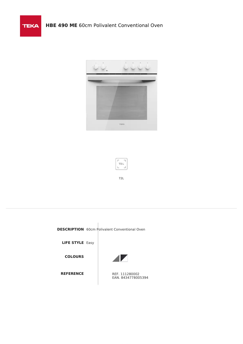 Página 1 del manual Ficha técnica Teka HBE 490