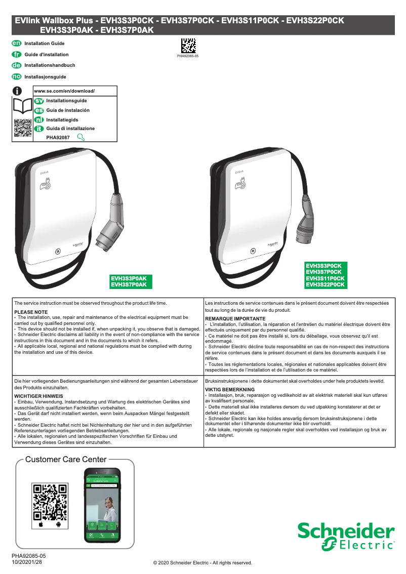 Page 1 de la notice Manuel utilisateur Schneider EVH3S11P0CK