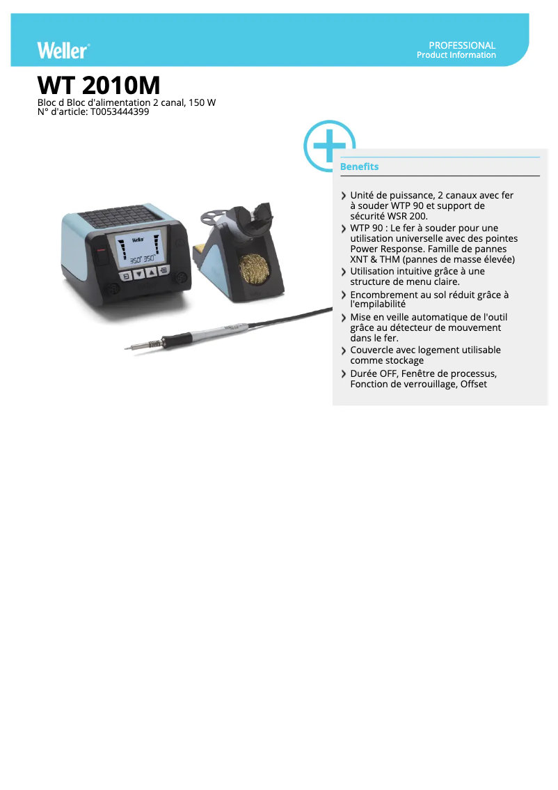 Page 1 de la notice Fiche technique Weller WT2010M