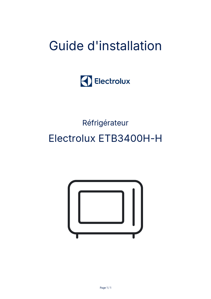 Page n°1 - Guide d'installation Electrolux ETB3400H-H