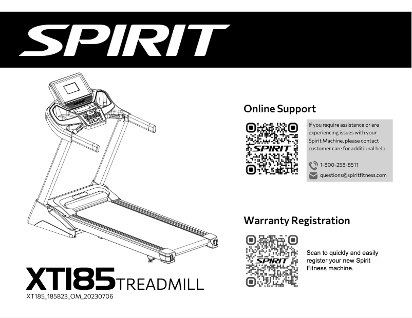 Page 1 de la notice Manuel utilisateur Spirit Fitness XT185