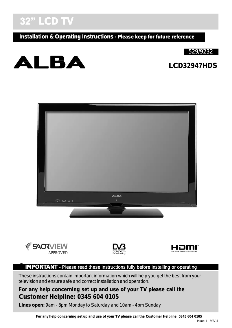 Page 1 de la notice Manuel utilisateur Alba LCD32947HDS