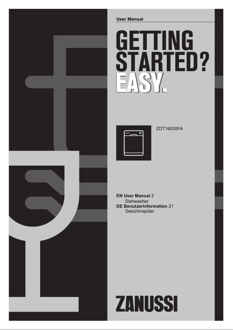 Page 1 de la notice Manuel utilisateur Zanussi ZDT16030FA