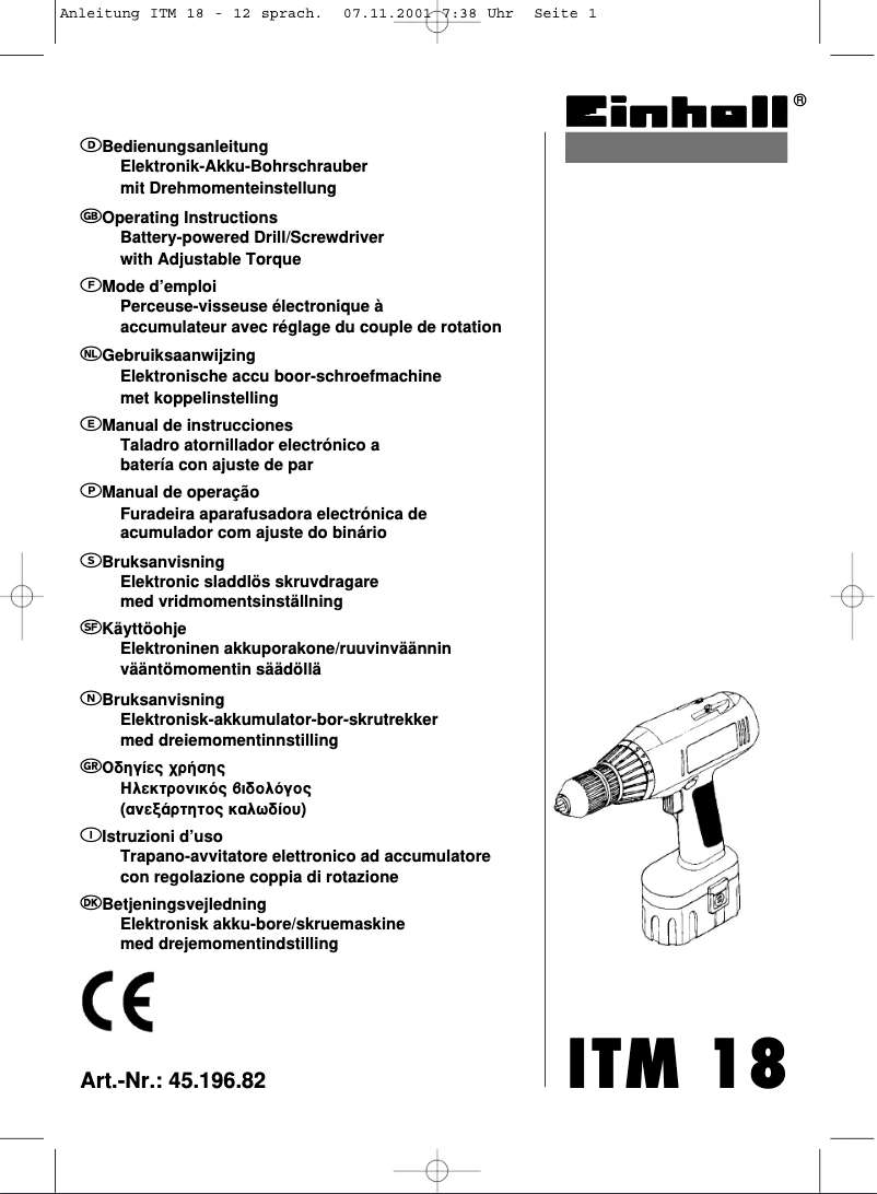 Page 1 de la notice Manuel utilisateur Einhell ITM 18