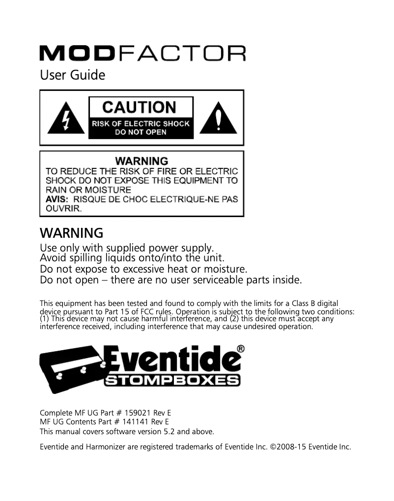 Page n°1 - Manuel utilisateur Eventide ModFactor