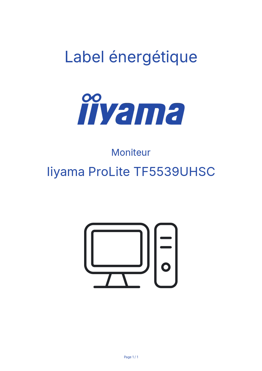 Page n°1 - Label énergétique Iiyama ProLite TF5539UHSC