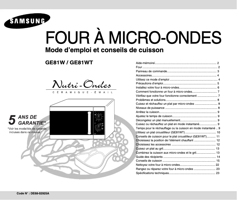 Página 1 del manual Manual de usuario Samsung GE81W