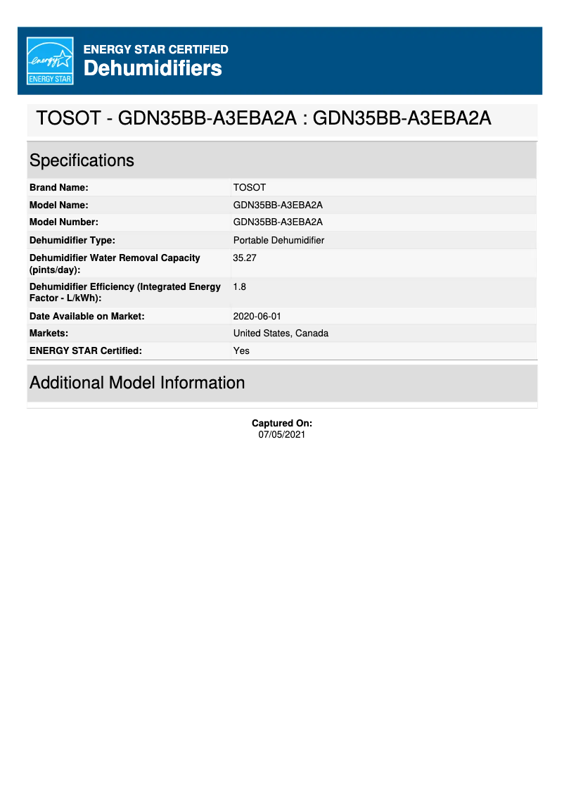 Page 1 de la notice Label énergétique TOSOT GDN35BB-A3EBA2A