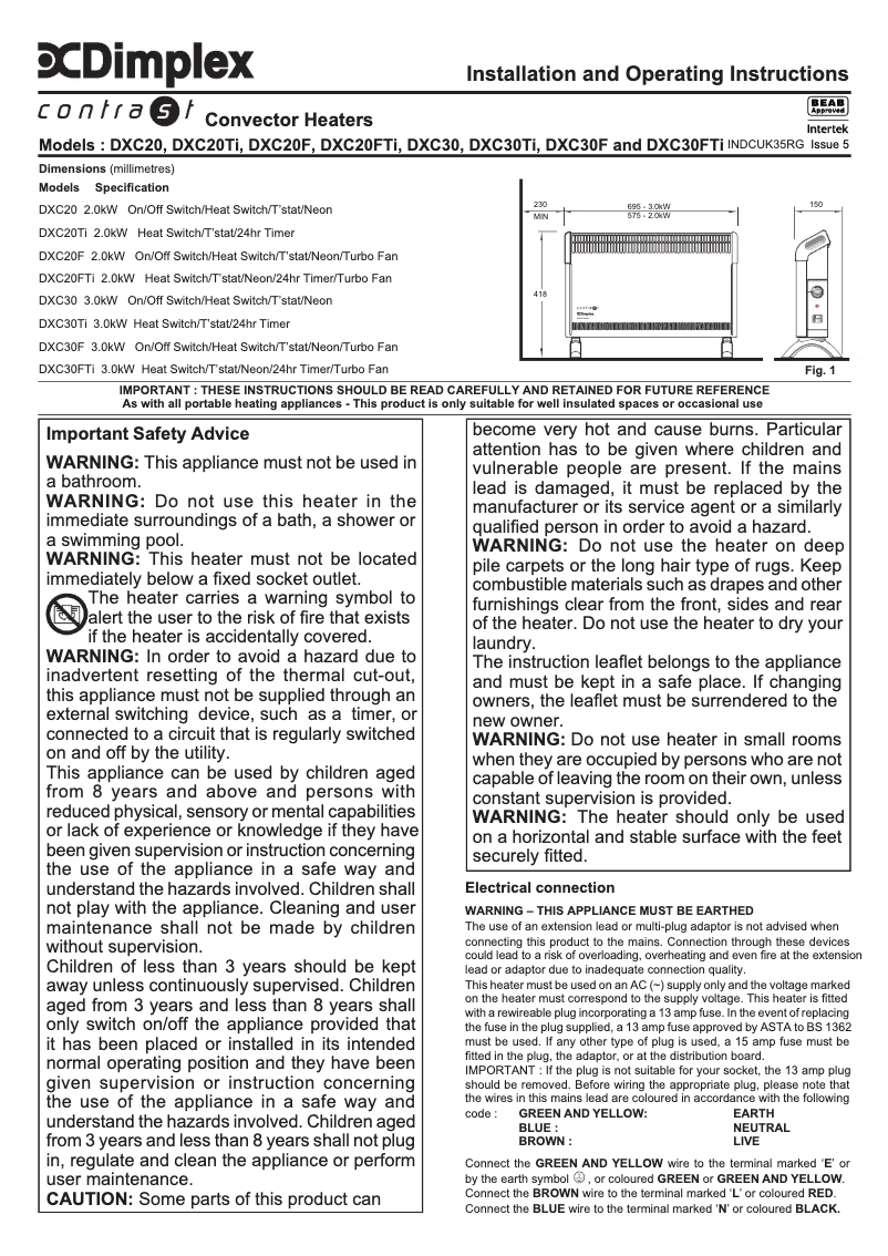 Page 1 de la notice Manuel utilisateur Dimplex DXC20