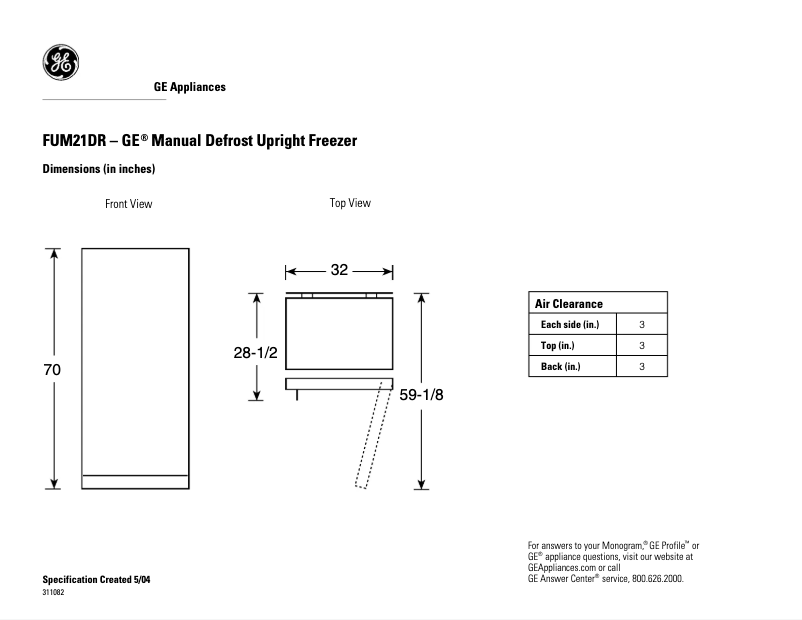 Página 1 del manual Ficha técnica GE FUM21DRRWH