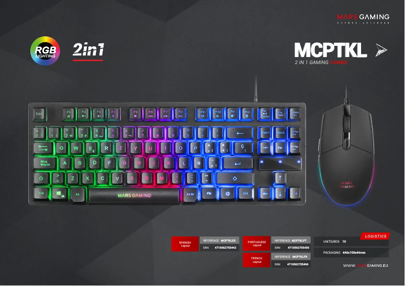 Page 1 de la notice Fiche technique Mars Gaming MCPTKL