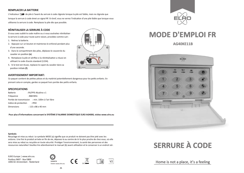 Page 1 de la notice Manuel utilisateur Elro AG40KE11B
