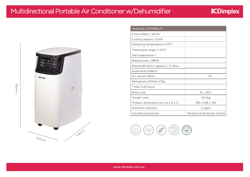 Page 1 de la notice Fiche technique Dimplex DCP11MULTI