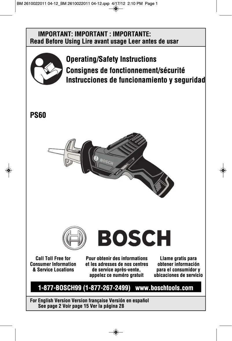 Page 1 de la notice Manuel utilisateur Bosch PS60