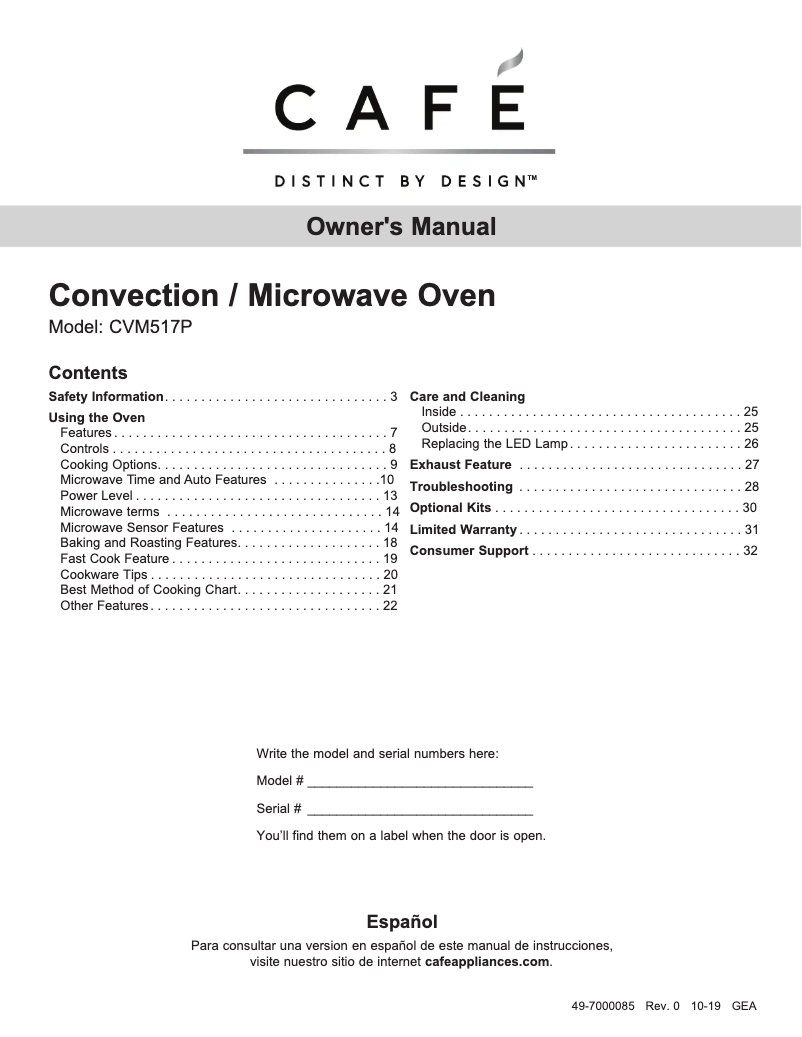 Page 1 de la notice Manuel d'utilisation et d'entretien GE CVM517P4MW2