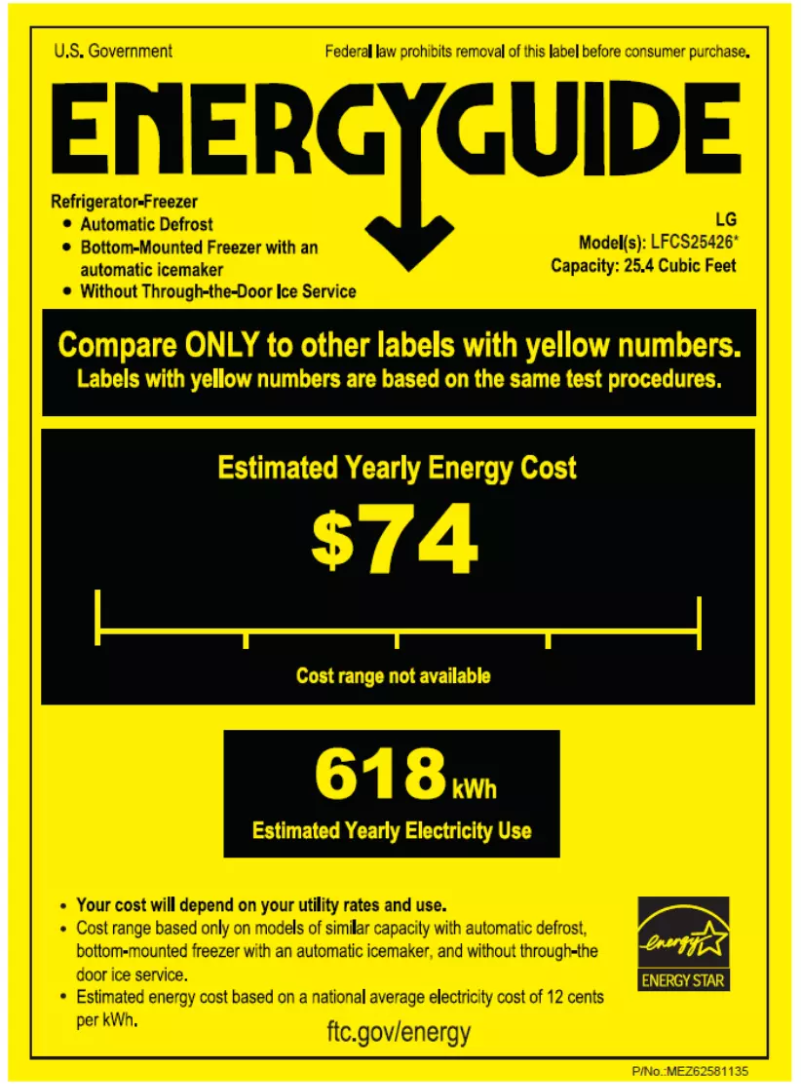 Page 1 de la notice Label énergétique LG LFCS25426
