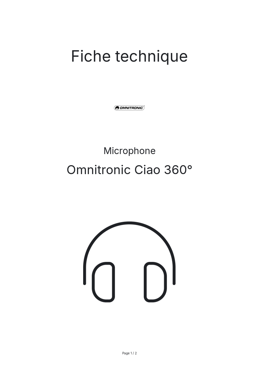 Page n°1 - Fiche technique Omnitronic Ciao 360°
