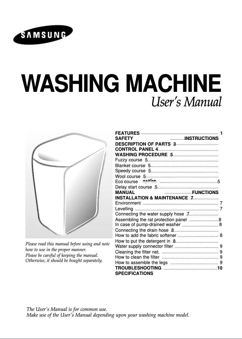 Page 1 de la notice Manuel utilisateur Samsung WA85B9